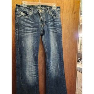 Rock 47 Wrangler Jeans Women 5 Blue Ultra Low  Western Bootcut Distressed Bling